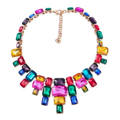 China 2022 Multicolor Women's Jewelry Crystal Gem Choker Luxury Bridal Charm Maxi Statement Necklace Collar For Romantic Newcomer Jewelry Gifts for sale