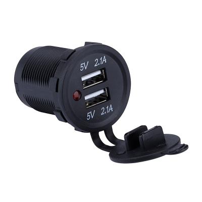 China Long Life Bus Boat Marine Dual Usb Car Charger 12V 24V 2 USB Port Outlet and 5V 4.2A 1 Exquisite Design USB Socket for sale