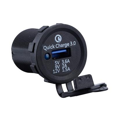 China Long Life and Exquisite Waterproof Design 12V/24V Power Outlet for Car Boat QC3.0 Dual USB Car Charger Socket Mobile Phone Charger for sale