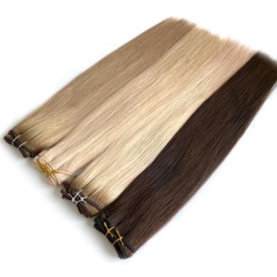 China Russian Weft Pulled Vrigin Silky Straight Good Quality Double Wave Remy Human Hair Extension Hair for sale