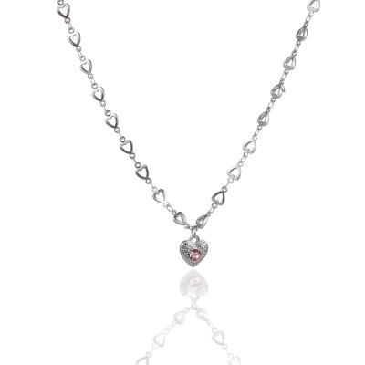 China 2021 New Style Stainless Steel Clavicle Necklace Rose Heart Love CLASSIC Rhinestone Pendant Necklace for sale