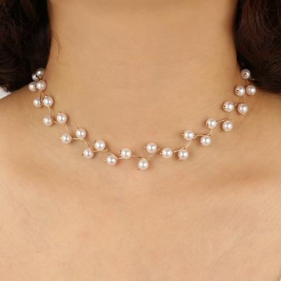 China 2021 New Statement Pearl Necklace Women Jewelry Choker Fashion Alloy Cute/Romantic Luxury Necklaces for sale