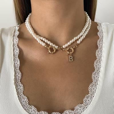 China Wholesale Amazon Letter Necklace Metal Alloy CLASSIC Tasty Vintage Diamond Pearl Necklace For Women for sale