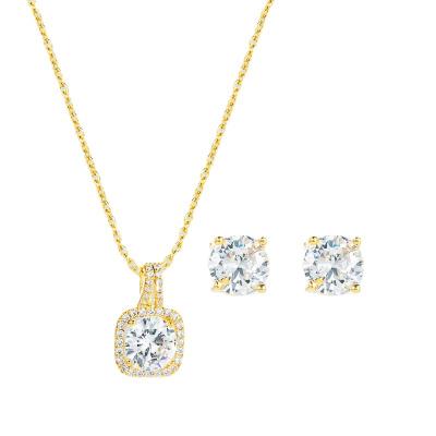 China CLASSIC Korean Fashion Round Zircon Necklace Ear Studs Set Designer Gold Plated Clavicle Necklace for sale