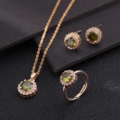 China TRENDY Women Gold Plated Geometric Round Zircon Necklace Gold Plated Necklace Earrings Rings Set Engagement Jewelry for sale