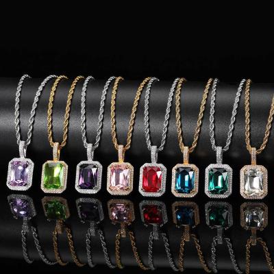 China TRENDY Simple Multicolor Square Necklace Chain Gemstone Necklace Fashion Jewelry Stone Pendant Accessories for sale