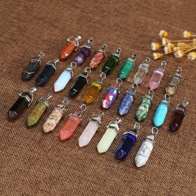 China Lead Free Natural Stone Hexagonal Column Shape Bullet Agate Women Necklace Vintage Fashion Jewelry Pendant Accessories Nickel Free Necklace for sale