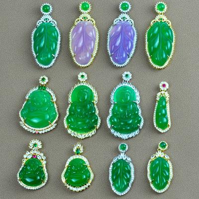 China Vintage China Green Jade Leaf Buddha Guanyin Luxury Pendant Necklace Buddha Agate Pendant Necklace Without Chain Jewelry for sale