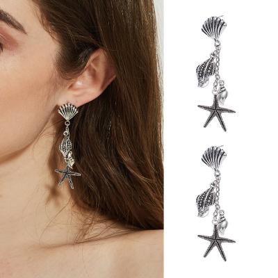 China CLASSIC Silver Plated Starfish Shell Earrings Conch Long European and American Tassel Earrings for sale