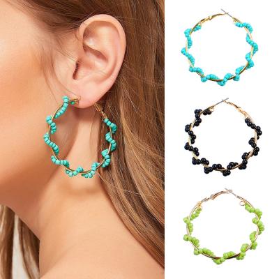 China CLASSIC Ready To Ship Fashion Exaggerated Multicolor Earrings Bead Crystal Rice Beads Large Hoop Earrings for sale