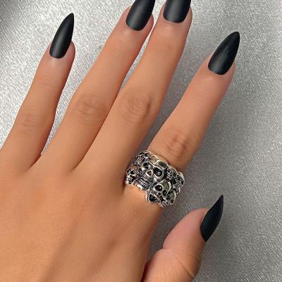 China New Style Vintage CLASSIC Zinc Alloy Skull Ring Fashion Punk Open Silver Color Stainless Steel Silver Skull Rings For Unisex for sale