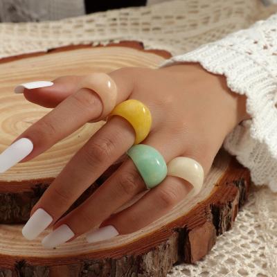 China New Retro CLASSIC Colorful Transparent Geometric Plastic Acrylic Resin 4 Pieces Set Rings Resin Rings for sale