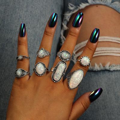 China 2021 Bohemian Accessories Lead Free Nickel Free Opal Stone Ring Vintage Ring Women Jewelry New Silver Color for sale