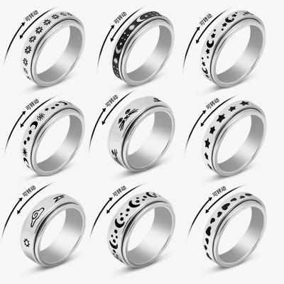 China CLASSIC Trendy Moon Star Women Rings Stainless Steel Rotating Engagement Ring Couple Jewelry Accessories for sale