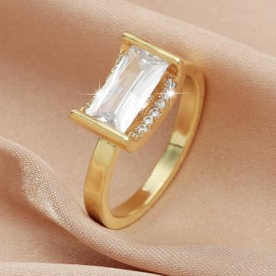 China New Exquisite Geometric Brass Gold Plated Zircon CLASSIC Ring Classical Simple Diamond Fashion Jewelry Square Rings for sale