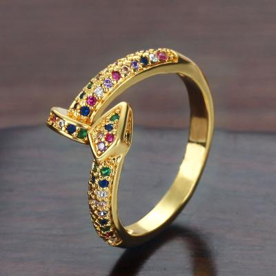 China CLASSIC Women Diamond Colored Gold Plated Zircon Rings Open CZ Minimalist Style Tasty Adjustable Jewelry for sale