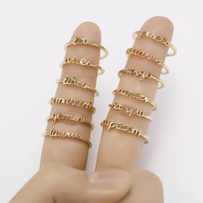 China 2021 FASHIONABLE New Gold Plated 12 Horoscope Letter Rings Tasty Adjustable Rings Shape Jewelry Accessories for sale