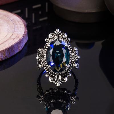 China FASHIONABLE Hot Selling 925 Vintage Jewelry Silver Oval Shape Sea Blue Gemstone Rings For Women for sale