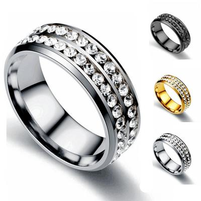 China European and American FASHIONABLE Row Ring Couple Stainless Steel Diamond Ring Jewelry of fashion double for sale