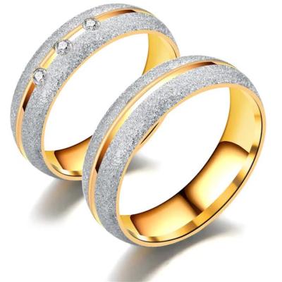 China New FASHIONABLE European and American Zircon Couples Ring Gold Plated Matte Stainless Steel Rings for sale