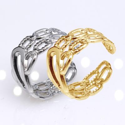 China FASHIONABLE Geometric Open Adjustable Open Titanium Gold Couples Rings Steel Color Simple Jewelry Conservation Ring for sale