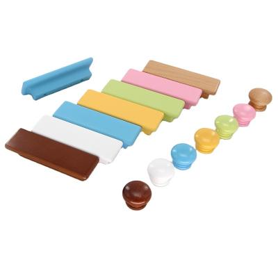 China Contemporary Wholesales Wooden Handle Colorful Bedroom Wardrobe Furniture Cabinet Knob Drawer Handle For Kids Furniture for sale