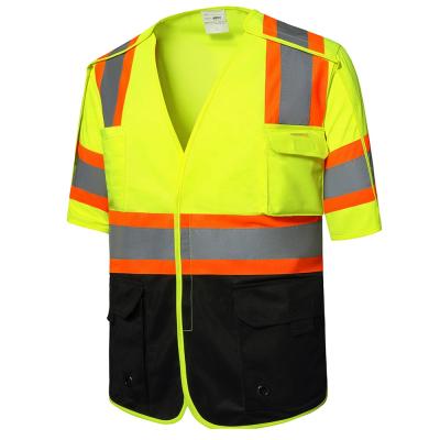 China Mesh Security Guard Safety Vest Class 3 Multiple Clothing Safety Clothing Class 3 ANSI Sleeve Construction Reflective Short Vest for sale