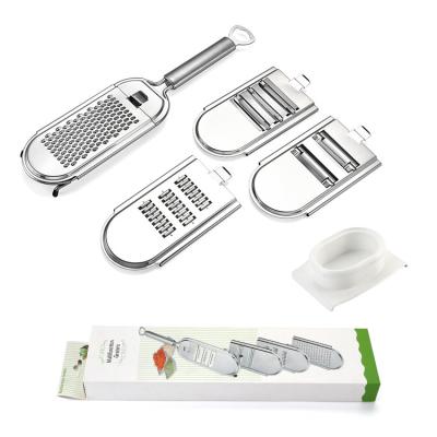 China Multifunctional Interchangeable 4 Blades Stainless Steel Cheese Grater Vegetable Julienne Slicer Grater for Kitchen for sale