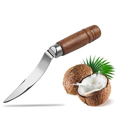 China Multifunctional Simple Wooden Handle Stainless Steel Coconut Sheller Opener Kitchen Gadget Coconut Knife for sale