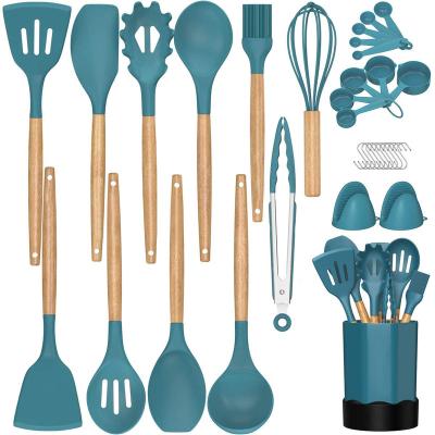 China Silicone Cooking Utensil Set Non-stick Kitchen Utensil Silicone Kitchen Tools with Holder for sale