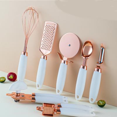 China Amazon Hot Sale High Quality Stainless Steel Kitchen Utensils Set 7pcs Copper Plated Kitchen Gadget Set for sale