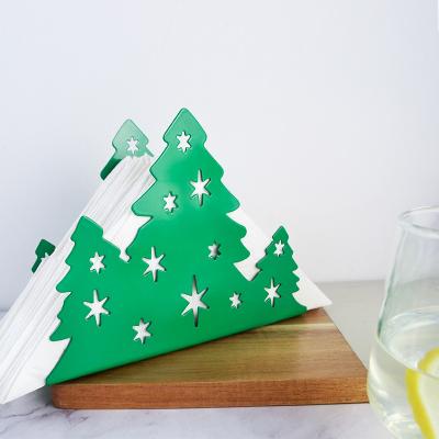 China Stainless Steel Rustproof Christmas Tree Design Tissue Box Dispenser Napkin Holder for Kitchen Countertop for sale