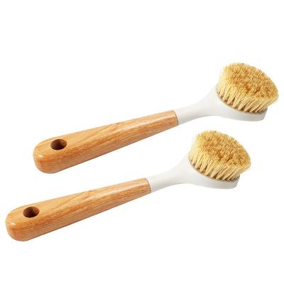 China Nature Vegan Sisal Coconut Fiber Kitchen Cleaning Wood Bamboo Long Handle Kitchen Pan Dish Cup Washing wooden brush cleaning for sale