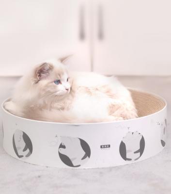 China 2020 Viable New Cat Scratching Wooden Round Board Pet Corrugated Paper Toy Cat Bed for sale