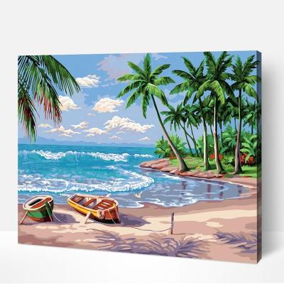 China Modern DropShipping and Wholesale DIY Painting by Numbers for Adults on Canvas, DIY Oil Painting Tropical Landscape Kit Beach for sale