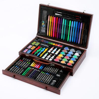 China Traditional 130-Piece Painting Watercolor Combination Pen Crayon Pastel Painting Set Wooden Box Drawer Gift Set Set Wholesale for sale