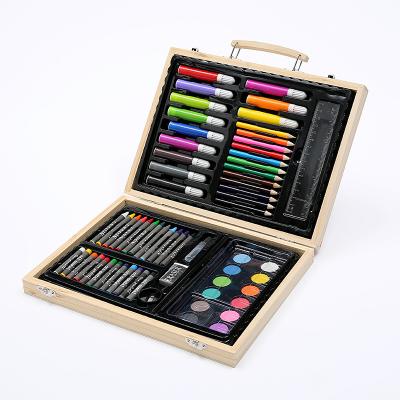 China 68-Piece Traditional Painting Set Watercolor Pen Crayon Wooden Suitcase Painting Painted Art Supplies Set Wholesale Gift for Kids for sale