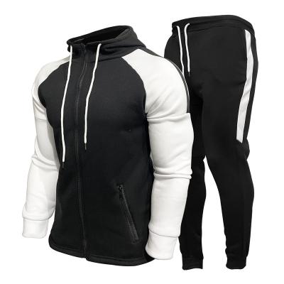 China Anti-Wrinkle Winter Mens Track Gym Fitted Zipper Joggering Sportswear Male Men's Workout Hoodie Streetwear Splice Striped Sportswear for sale