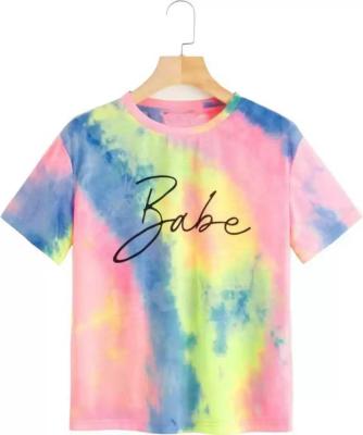 China 2022 New Design Tie Dye 100% Women's Anti-pilling T-shirt Printing Custom Logo Round Neck Short Sleeve T-shirt For Women for sale