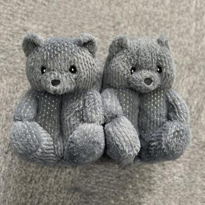 China Fashion Trend Customized Fuzzy Stuffed Black Teddy Bear Warm Soft Unique Indoor Slipper for sale