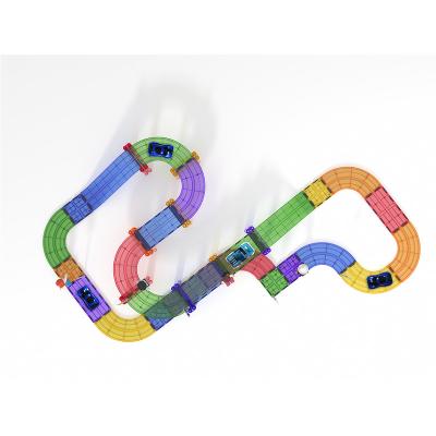 China Magnetic Plastic Racing Track STEM Racing Safety Tiles Building Blocks Toys Car Plastic Race Track For Kids Construction Building Tiles for sale