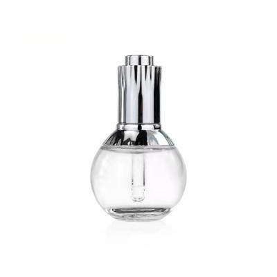 China Silver-gilt Shoulder 50ml Cosmetic Skin Care Cosmetic Packaging Round Essential Oil Dropper Glass Bottle for sale