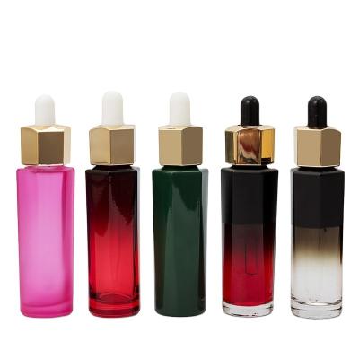 China Custom 30ml 50ml Hexagon Shape Personal Care Unique Glass Bottle Shape Label Printing Serum Dropper Bottle for sale