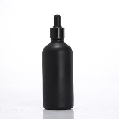 China 100ml Cosmetic Luxury Black Glass Hair Oil Dropper Bottle Frosted Essential Oil Bottles for sale