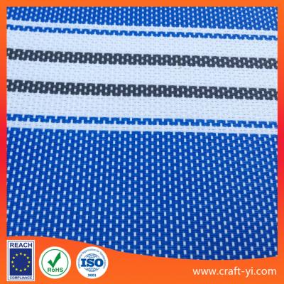 China Blue With White Color Stripe 2x1 Textilene Mesh Fabric For Outdoor Chair Sunscreen for sale