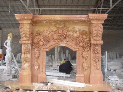 China Red Stone Luxury Design Fireplace with Flower for sale