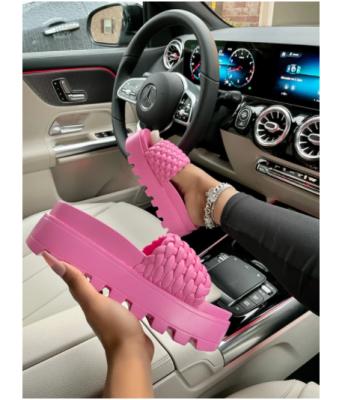 China Designer Spring PVC CUSHIONING For Outdoor Ladies Shoes Platform Sandals Adult Braided Heel Print Luxurywomen Mules Slippers for sale