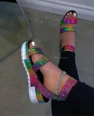 China Fashion Trend 2021 New Roman Style Color Rhinestone Buckle Platform Sandals Women Spring Women's Shoes for sale