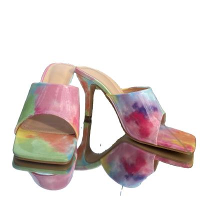 China 2021 Steel Toe Women's Rainbow PVC Colorful High Heels Shoes For Women High Heels Shoes Heel Sandals Nightclub for sale