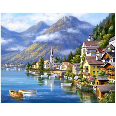 China American Style DIY 5d Diamond Painting Kit Around Seaside French Town Full Diamond Adult Diamond Art Landscape Kit for sale